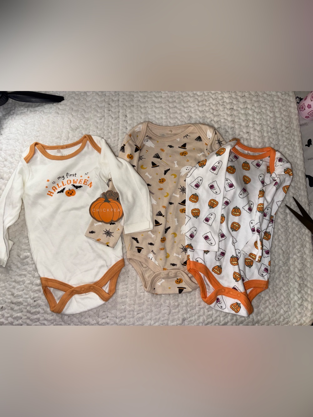 chick pea Halloween Baby Bodysuit Set - Orange & Cream